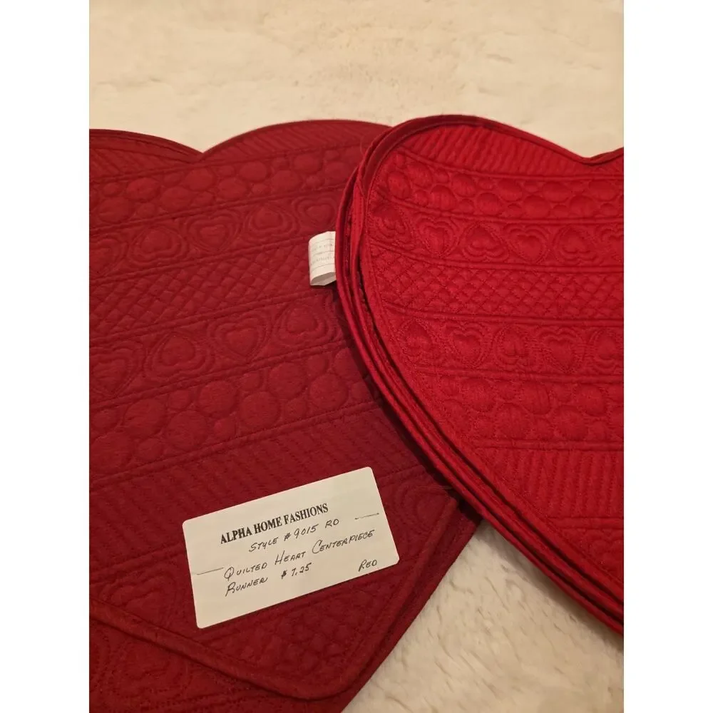2pc Valentine Quilted Heart Table Runner Set Red Ridgefield Home 17x50 Rare...